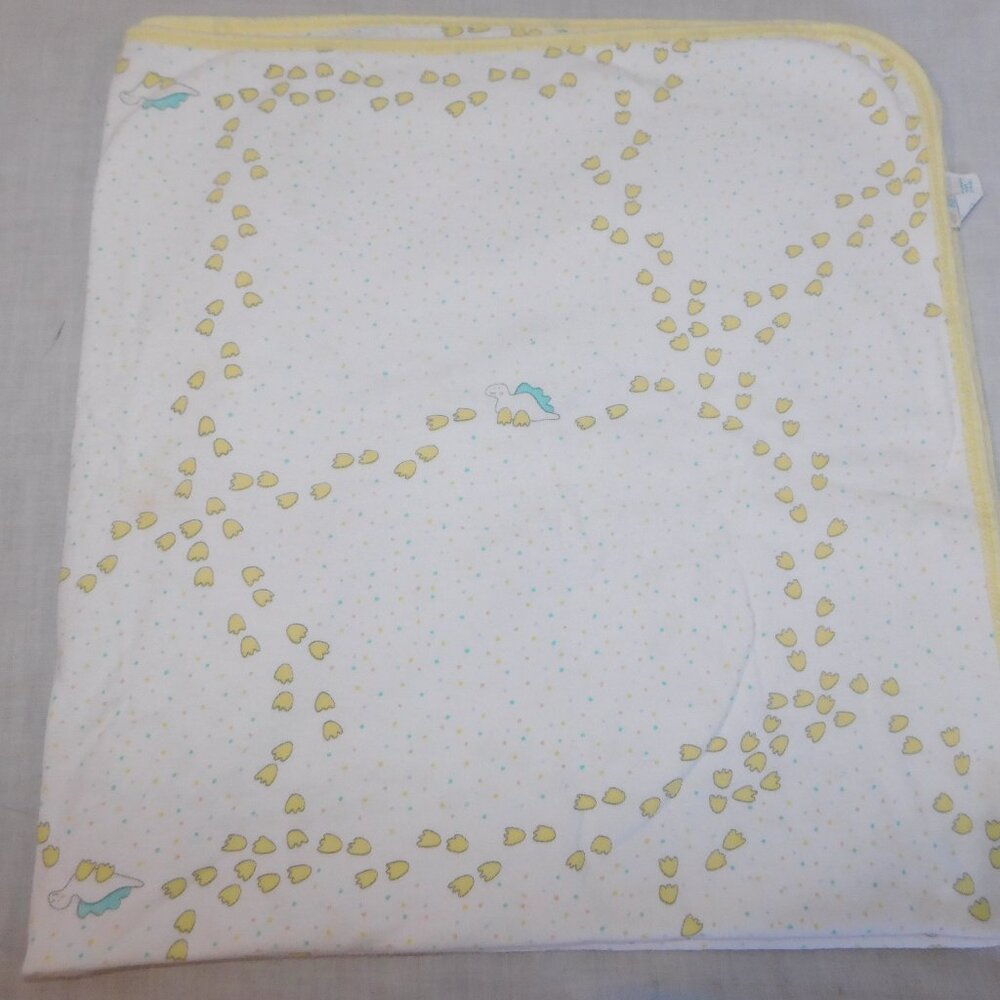 VTG Carters Yellow Dinosaur Dino Tracks Cotton Baby Receiving Blanket Speckled
